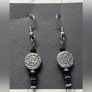 Black beaded dangle earrings